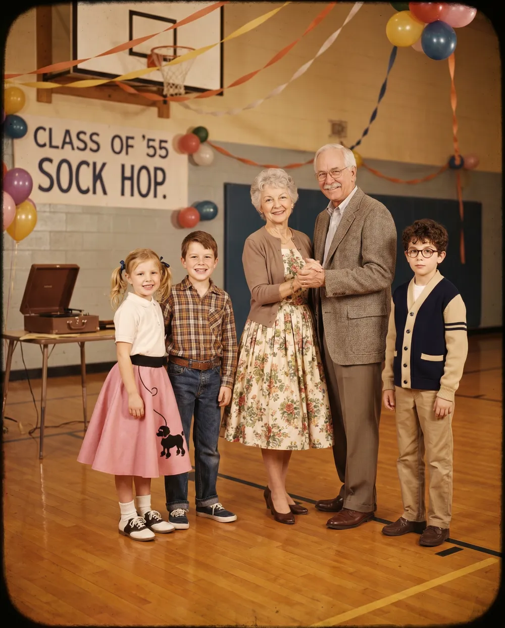 The same family restyled as 1950s · Sock Hop