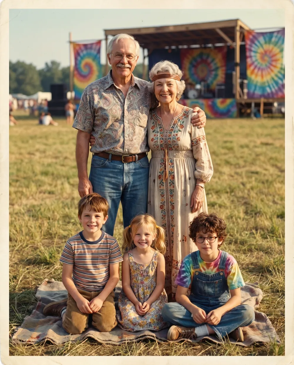 The same family restyled as 1960s · Woodstock