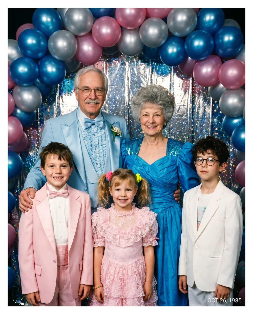 The same family restyled as 1980s · Prom